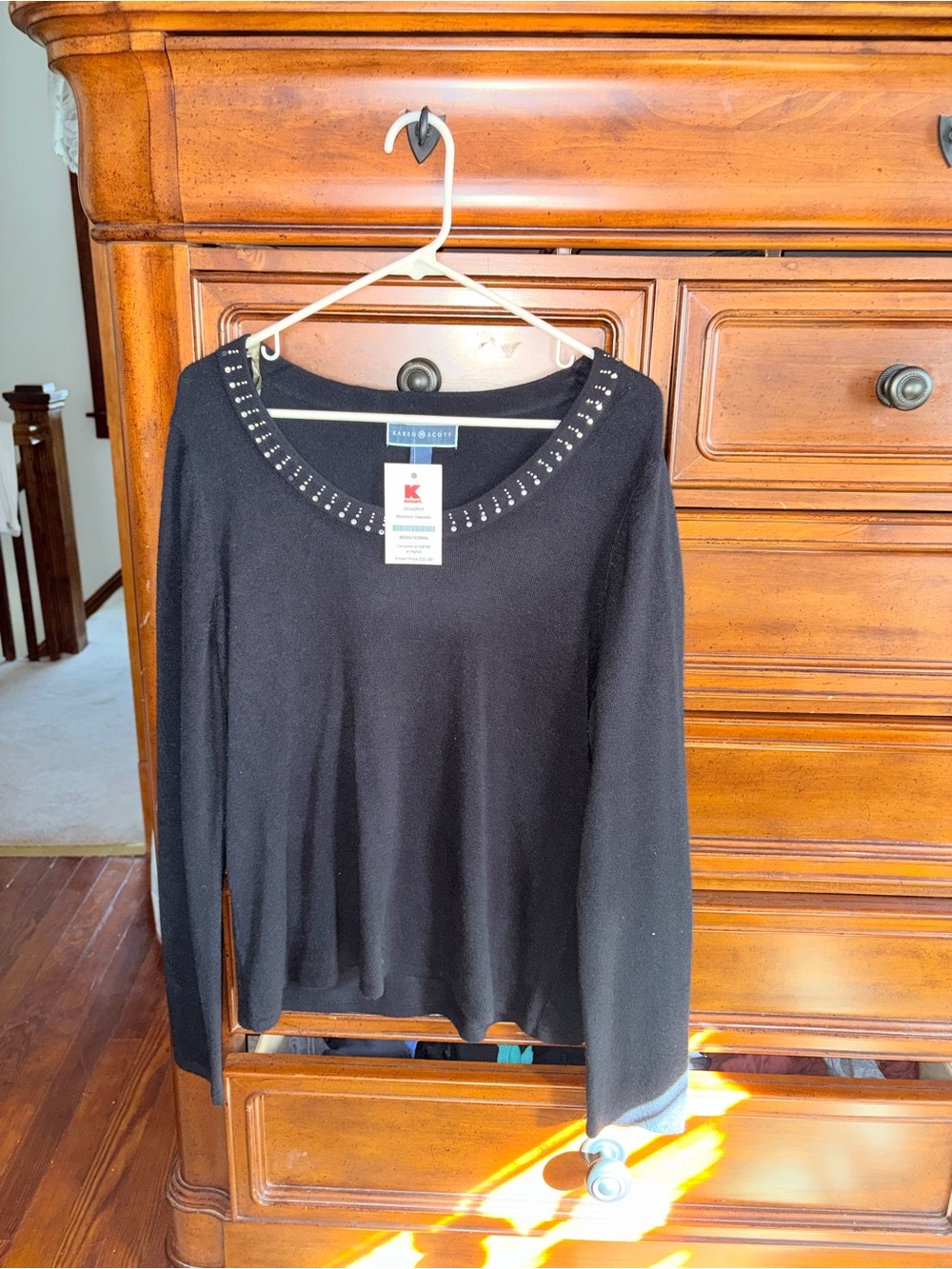 Karen Scott Black Rhinestone Embellished Sweater NWT Women’s Large